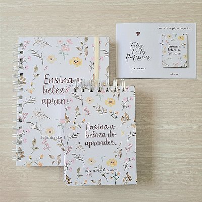 Kit - Caderno + Mini Caderneta + Marca Página - Floral | Coleção Dia dos Professores