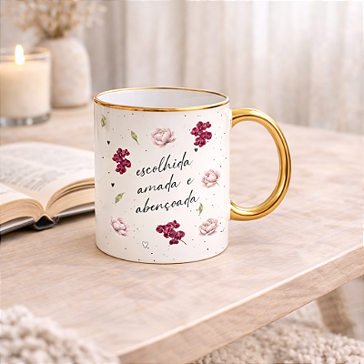 Caneca Personalizada - Coleção Cristã | Escolhida, Amada e Abençoada ❤