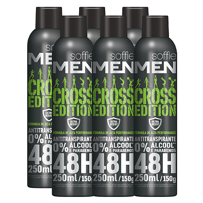 Kit com 6 Desodorantes Antitranspirantes - Soffie Men Cross Edition