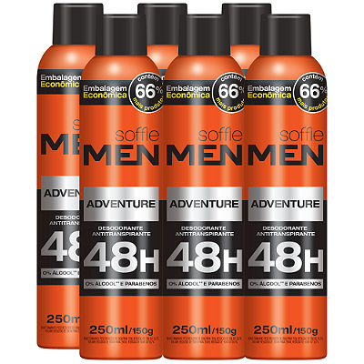 Kit com 6 Desodorantes Antitranspirantes - Soffie Men Adventure