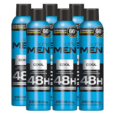 Kit com 6 Desodorantes Antitranspirantes - Soffie Men Cool
