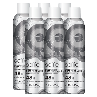 Kit com 6 Desodorantes Antitranspirantes - Soffie Sem Perfume Hipoalergênico