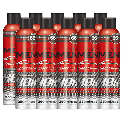 Kit com 10 Desodorantes Antitranspirantes Soffie Men Sport Turbo