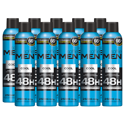 Kit com 10 Desodorantes Antitranspirantes Soffie Men Cool