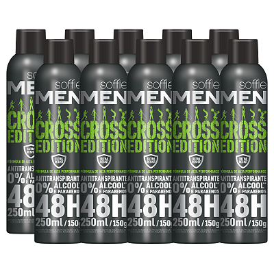 Kit com 10 Desodorantes Antitranspirantes - Soffie Men Cross Edition