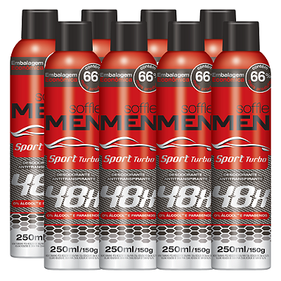 Kit com 8 Desodorantes Antitranspirantes - Soffie Men Sport Turbo