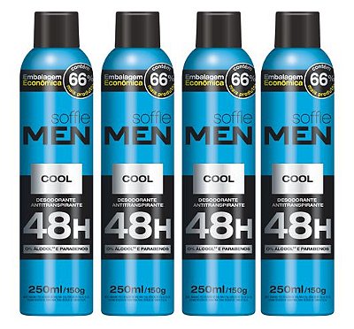 Kit com 4 - Desodorante Antitranspirante Soffie MEN COOL Aerosol