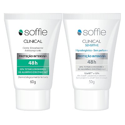 Kit com 2 Desodorantes Antitranspirantes - Soffie Clinical e Sensitive 48h