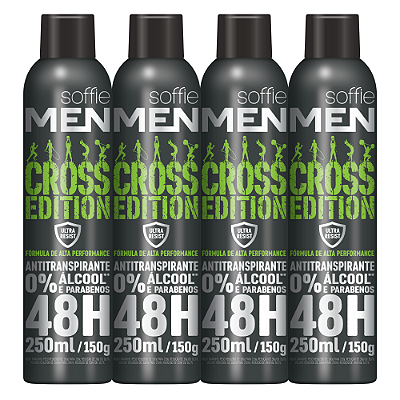 Kit com 4 Desodorantes Antitranspirantes - Soffie Men Cross Edition