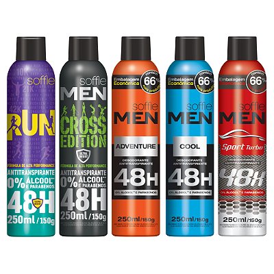 Kit com 5 Desodorantes Antitranspirantes Soffie Men