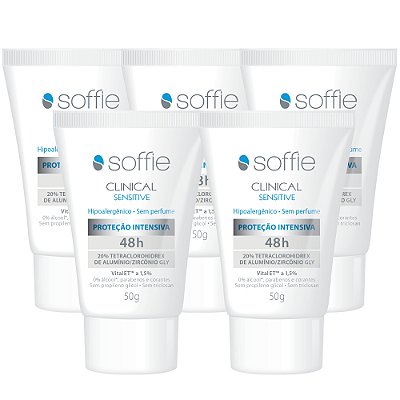Kit Com 5 Desodorantes Antitranspirantes - Soffie Clinical Sensitive 48h
