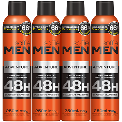 Kit com 4 Desodorantes Antitranspirantes - Soffie Men Adventure