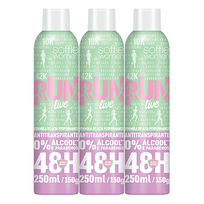 Kit com 3 Desodorantes Antitranspirantes - Soffie RUN Live