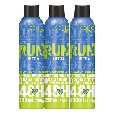 Kit com 3 Desodorantes Antitranspirantes - Soffie RUN Ultra