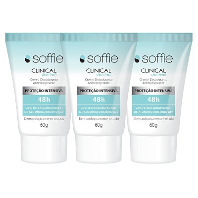 Kit com 3 Desodorantes Antitranspirantes  - Soffie Clinical Clean Fresh 48h