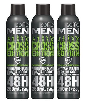 Kit com 3 - Desodorante Antitranspirante Soffie Men Cross Edition Aerosol