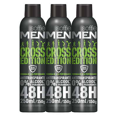Kit com 3 Desodorantes Antitranspirantes - Soffie Men Cross Edition