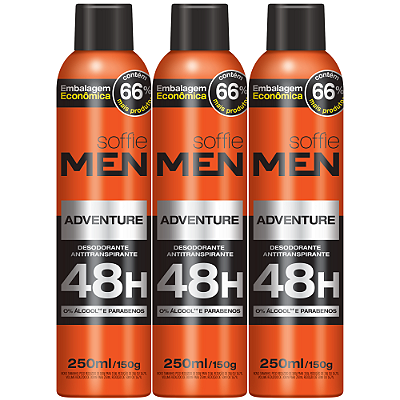 Kit com 3 Desodorantes Antitranspirantes - Soffie Men Adventure