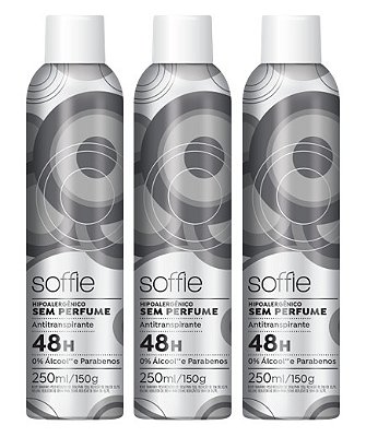 Kit com 3 - Desodorante Antitranspirante Soffie Sem Perfume Hipoalergênico Aerosol