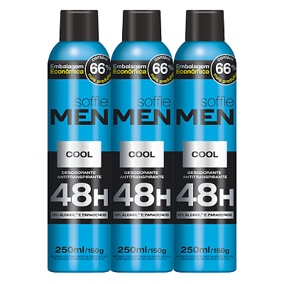 Kit com 3 Desodorantes Antitranspirantes - Soffie Men Cool