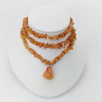 Colar De Pedra Natural Cornalina Longo  Bijou Art