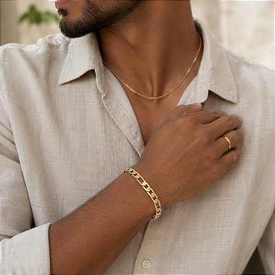 Pulseira Banhada A Ouro Elo 3x1 Maior Longo Grossa Bijou Art