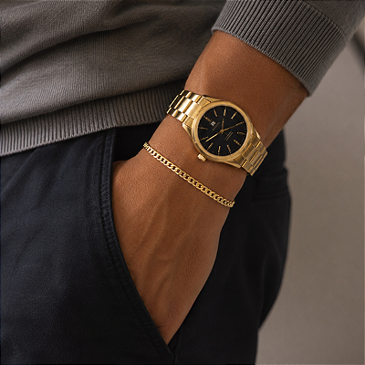 Pulseira Banhada A Ouro De Elo Grume Bijou Art