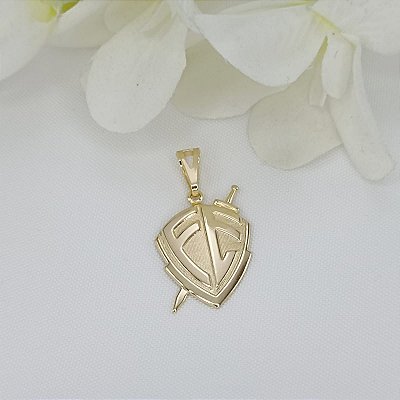 Pingente Banhado A Ouro Escudo "Fé" Bijou Art