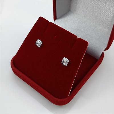 Brinco De Prata Com Pedra De Zircônia Quadrada Bijou Art