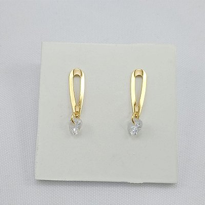 Brinco Banhado A Ouro Com coração de Pedra Zircônia Bijou Art