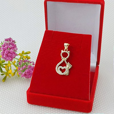 Pingente Banhado A Ouro De Gatinho Cravejado de  Zircônia Antialérgico Bijou Art