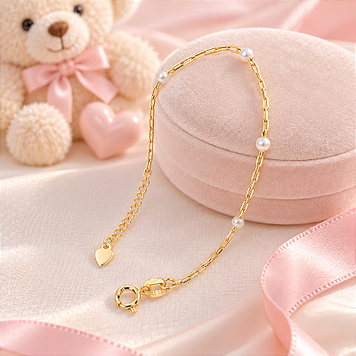 Pulseira Banhada A Ouro Infantil Elo Cartie Com Pérola Bijou Art