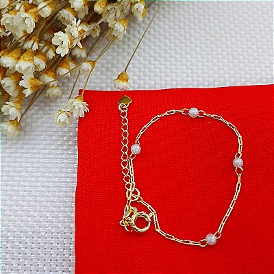 Pulseira Banhada A Ouro Infantil Elo Cartie Com Pérola Bijou Art
