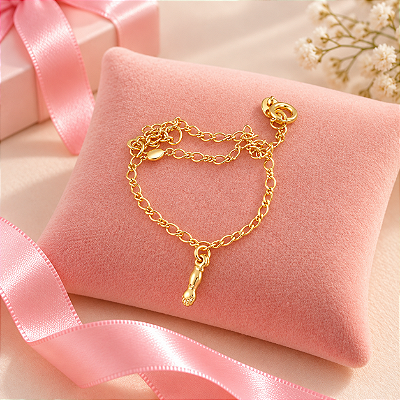 Pulseira Banhada A Ouro Infantil Elo 1x1 Com Figa Bijou Art