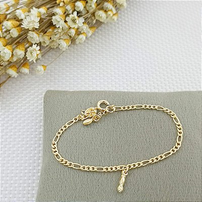 Pulseira Banhada A Ouro Infantil Elo 3x1 Com Figa Bijou Art