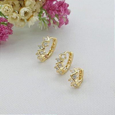 Brinco De Argola Banhado A Ouro Trabalhado E Cravejado Bijou Art