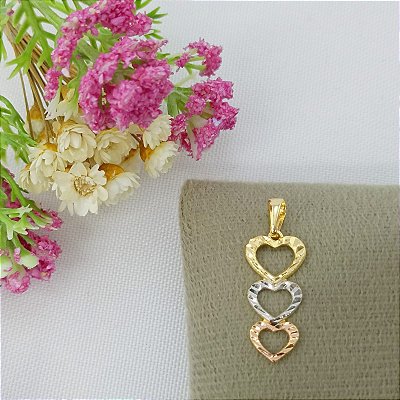 Pingente Banhado A Ouro E Ródio Com 3 Corações Bijou Art