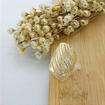 Anel Banhado A Ouro Com Detalhes Em Ródio Bijou Art