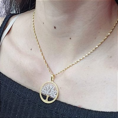 Pingente Banhado A Ouro Árvore Da Vida Em Ródio Bijou Art