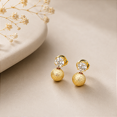 Brinco Banhado A Ouro Fixo Com Strass E Bola Bijou Art