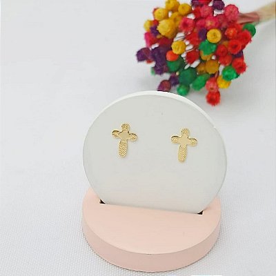 Brinco Banhado A Ouro De Cruz Trabalhada Bijou Art