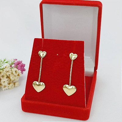 Brinco Banhado A Ouro Pendurado De Coração Liso Bijou Art
