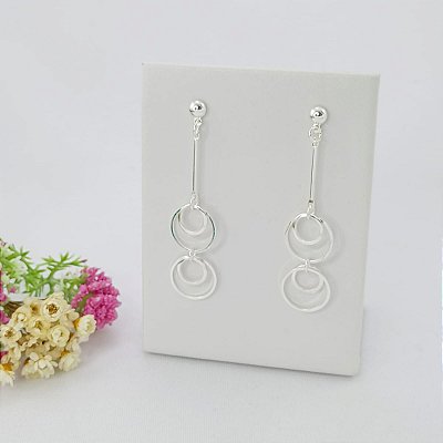 Brinco Banhado a Prata Pendurado Com Aros Redondos Bijou Art