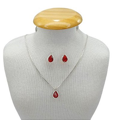 Conjunto De Prata de Gota Corrente Pingente e Brinco Bijou Art