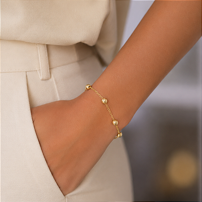 Pulseira Banhada a Ouro Elo Argola Com Bolas Bijou Art