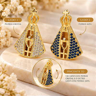 Pingente Banhado A Ouro De Nossa Senhora Aparecida Com Zircônia Dois Lados Bijou Art