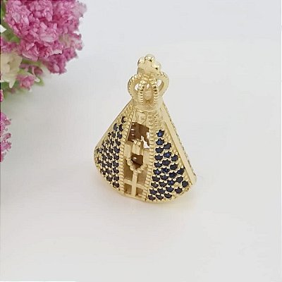 Pingente Banhado A Ouro De Nossa Senhora Aparecida Com Zircônia Dois Lados Bijou Art