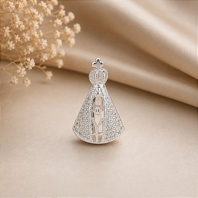 Pingente Banhado A Prata De Nossa Senhora Aparecida Com Zircônia Dois Lados Bijou Art