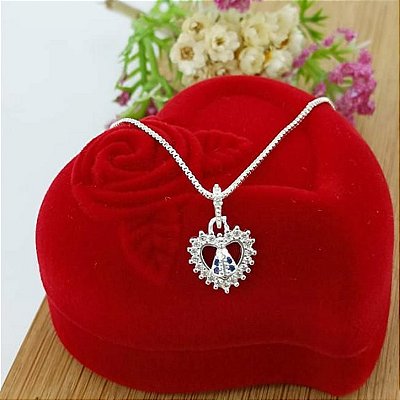 Pingente Banhado a Prata De Coração De Zircônia Com Nossa Senhora Bijou Art