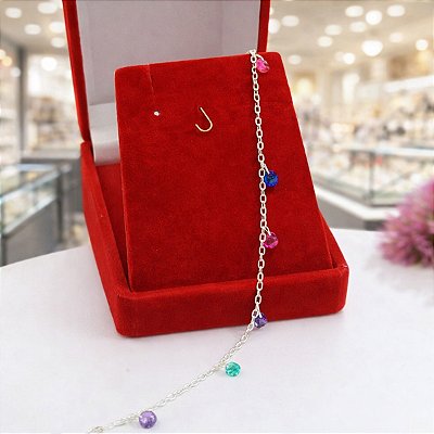 Pulseira Infantil Banhado a Prata Com Pedras Coloridas Bijou Art